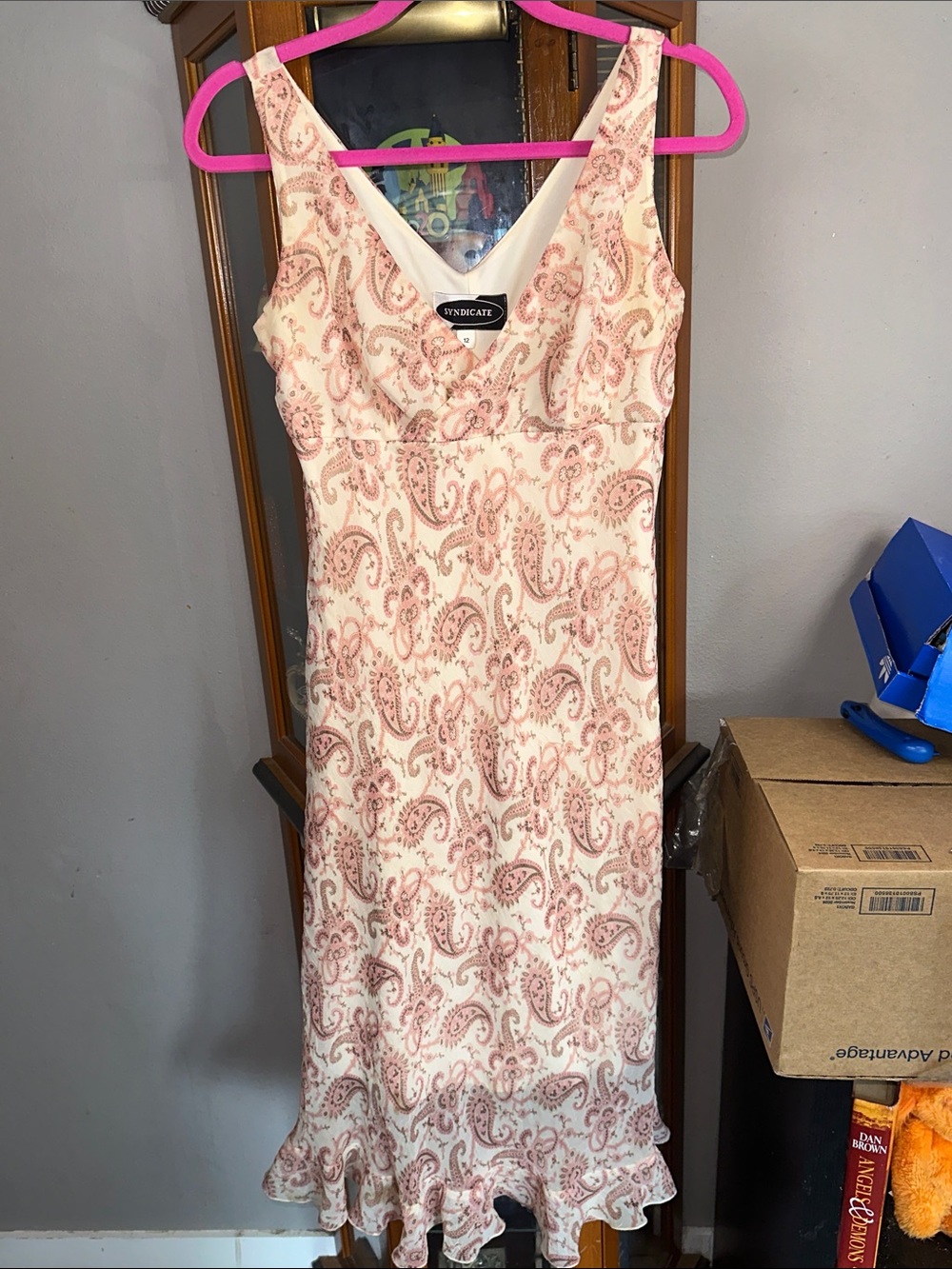 Pink Paisley V-Neck Midi Dress